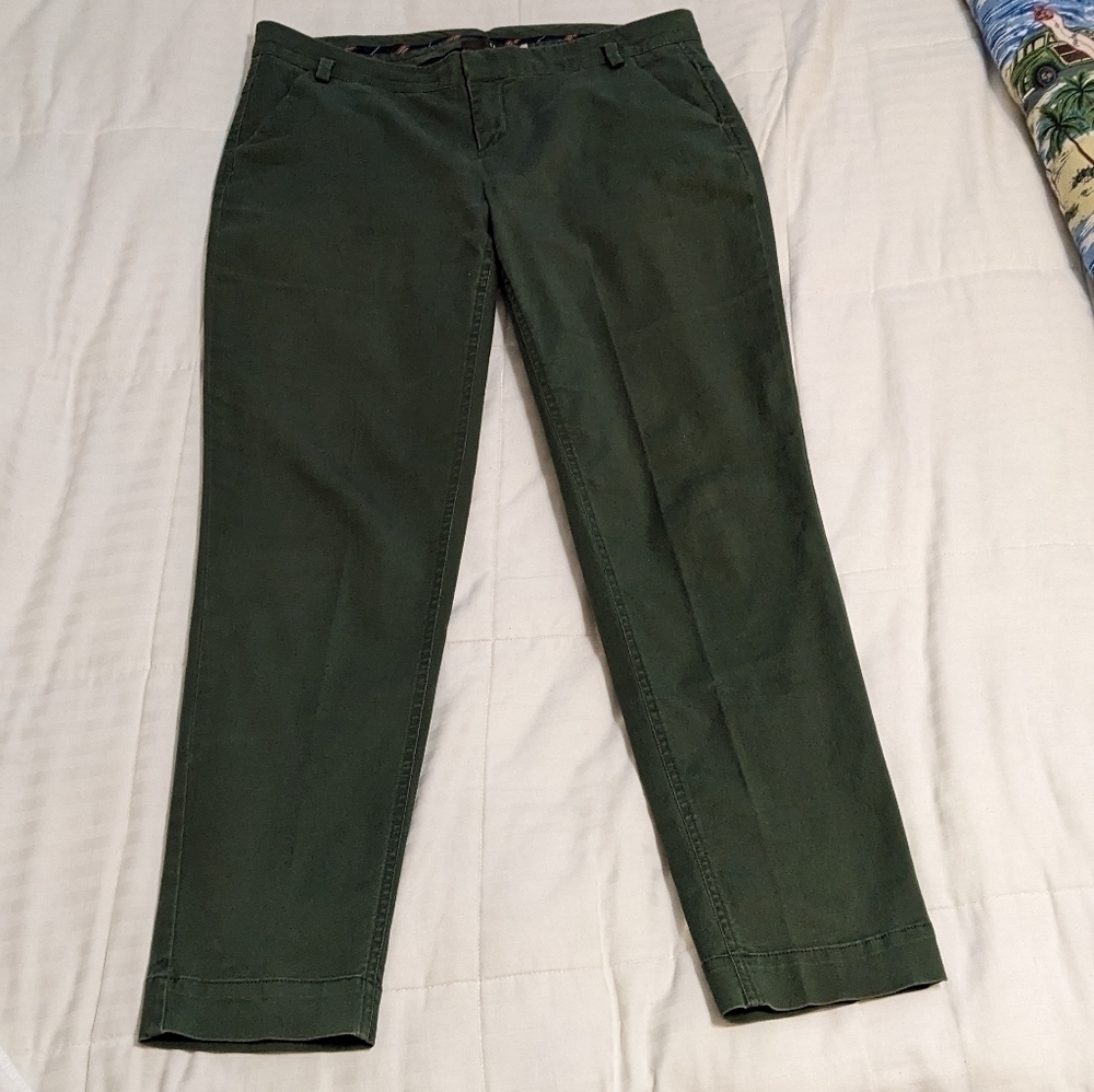 CROSBY army green flat front trousers size 10